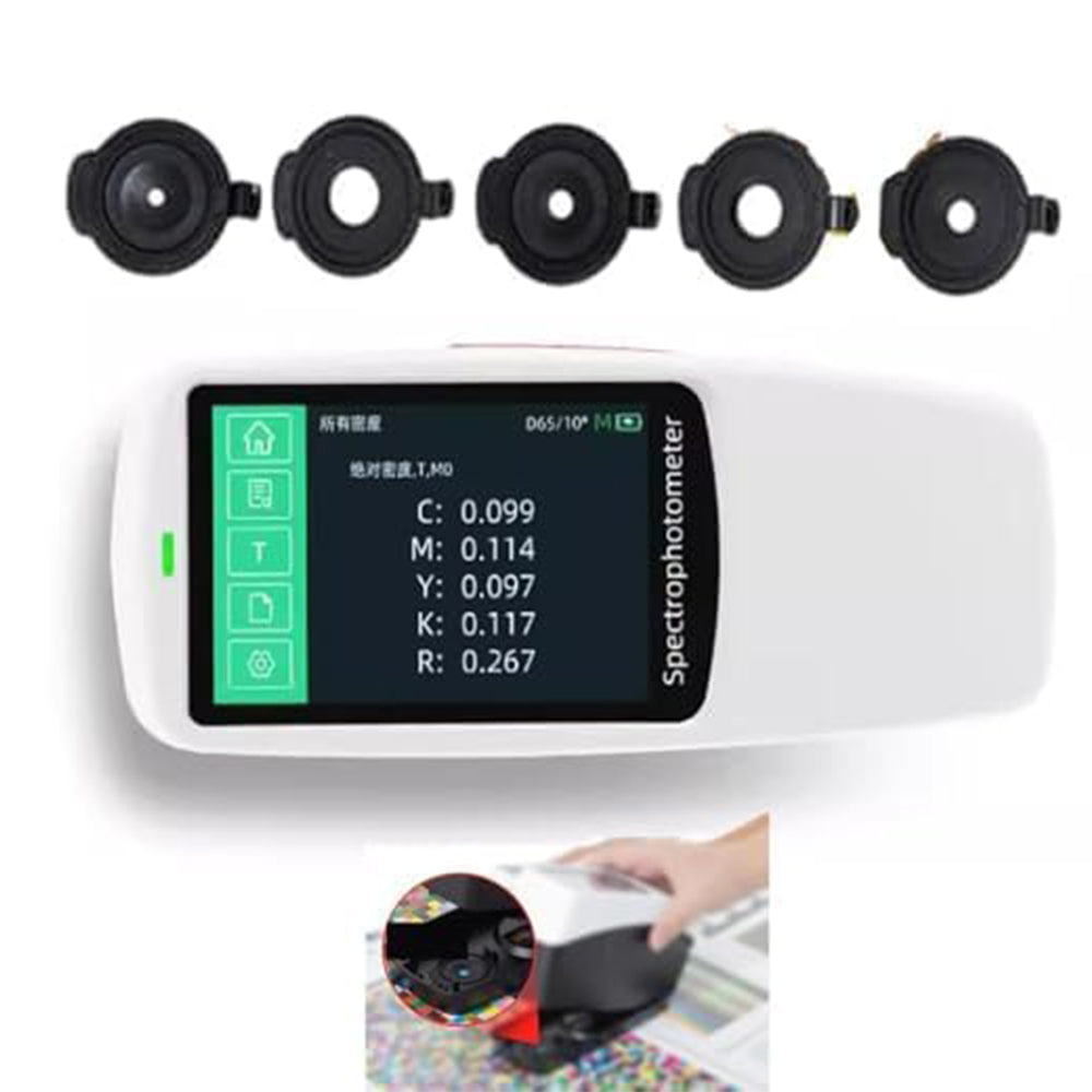 VTSYIQI Espectrodensitómetro Densitómetro De Color Densitómetro De Densidad Espectral Medición Con Calibres De 11 mm, 10 mm, 6 mm, 5 mm Y 3 mm, Precisión De Repetibilidad dE*ab≤0,02 Para Pruebas Offset De Impresión Y Embalaje