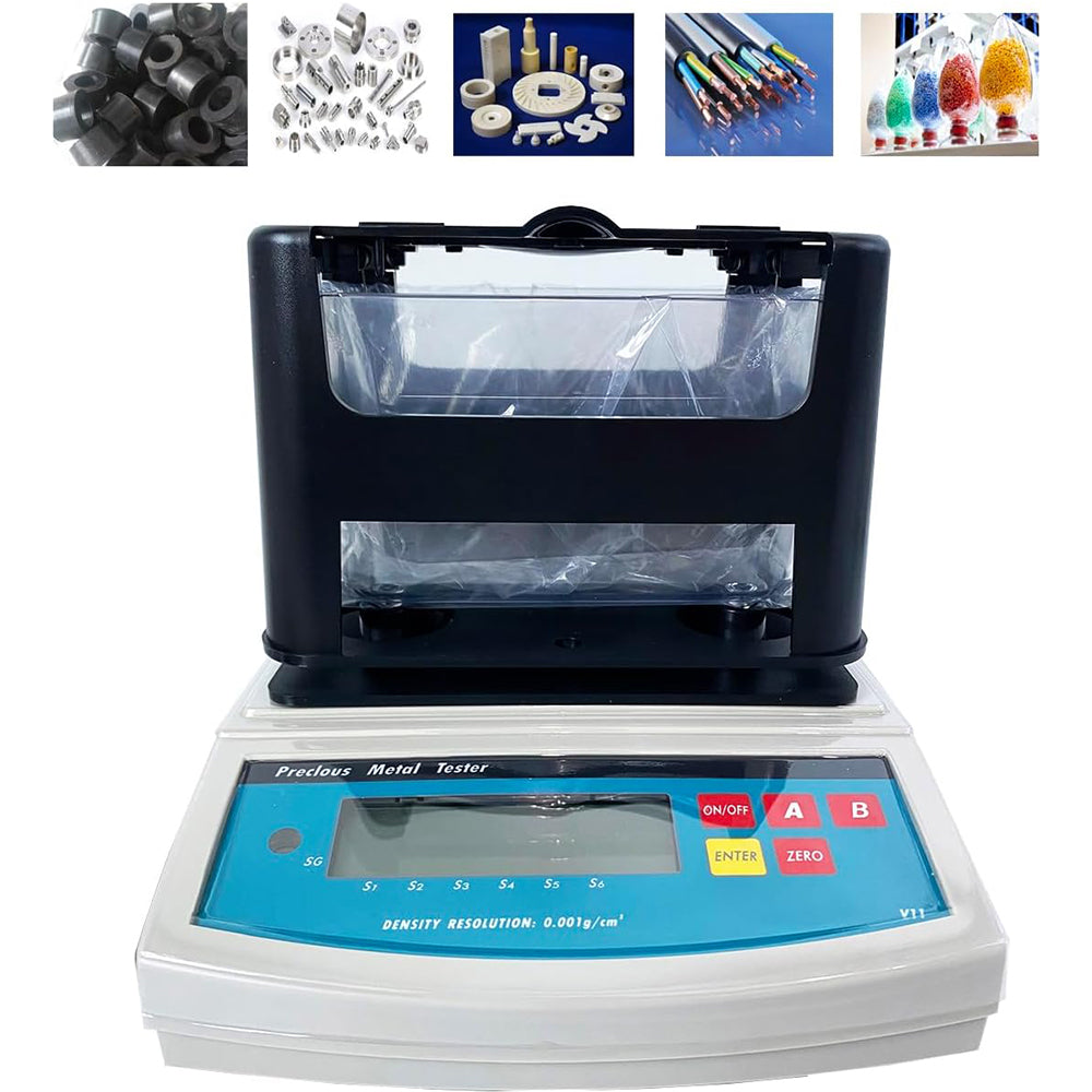 VTSYIQI Solid Density Meter Densimeter Solids Densitometer with Maximum Weight 900g Density Resolution 0.001g/cm3 Measuring Range 0.001~99.999g/cm3 RS232 Interface for Plastic Rubber Etc