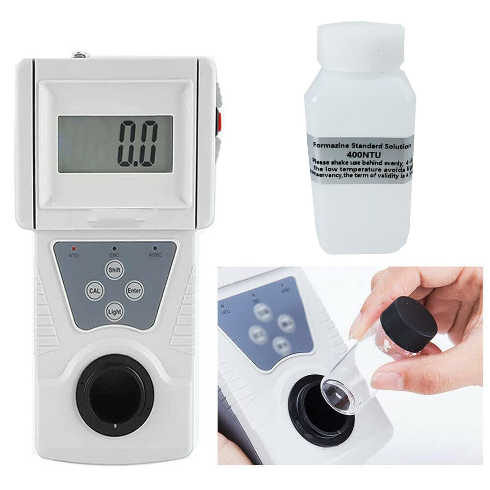 VTSYIQI Portable Turbidimeter Lab Turbidity Meters Turbidimeter with Minimum Indication 0.01 NTU Measuring Range 0 to 20 NTU Repeatability Linear Error ≤2% Indicative Error Basic Error ±8% Calibration Solution