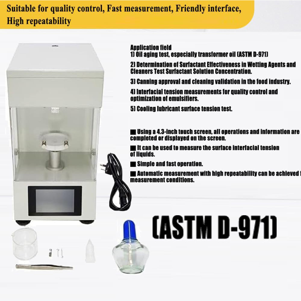 VTSYIQI Surface Tension Measurement Automatic Surface Tension Meter With 4.3-inch Touch Screen Wilhelmy Plate Measurement Method Measuring Range 0 to 1000 mN/m Accuracy 0.1mN/m