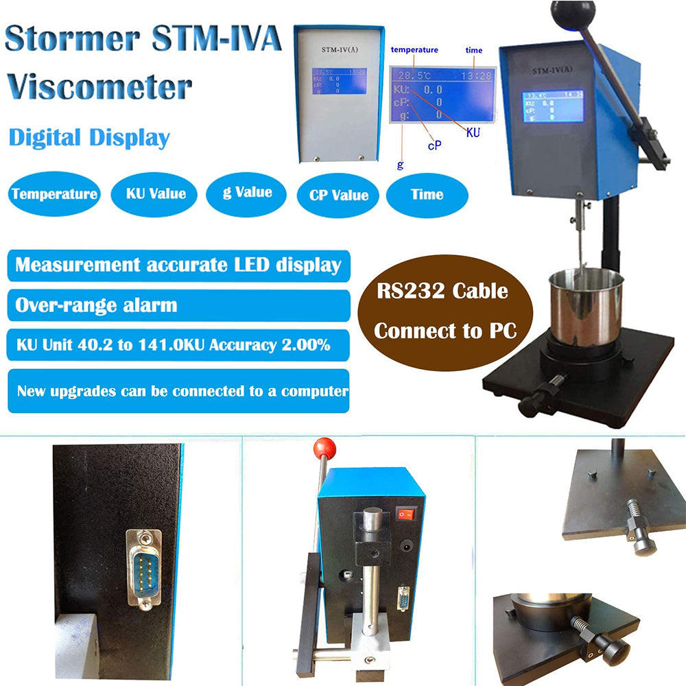 VTSYIQI Stormer Viscometer Rotational Viscosity Meter Tester RS232 Cable Connect PC with Temp Time KU CP and g Display Function Paint Coating 40.2 to 141.0KU