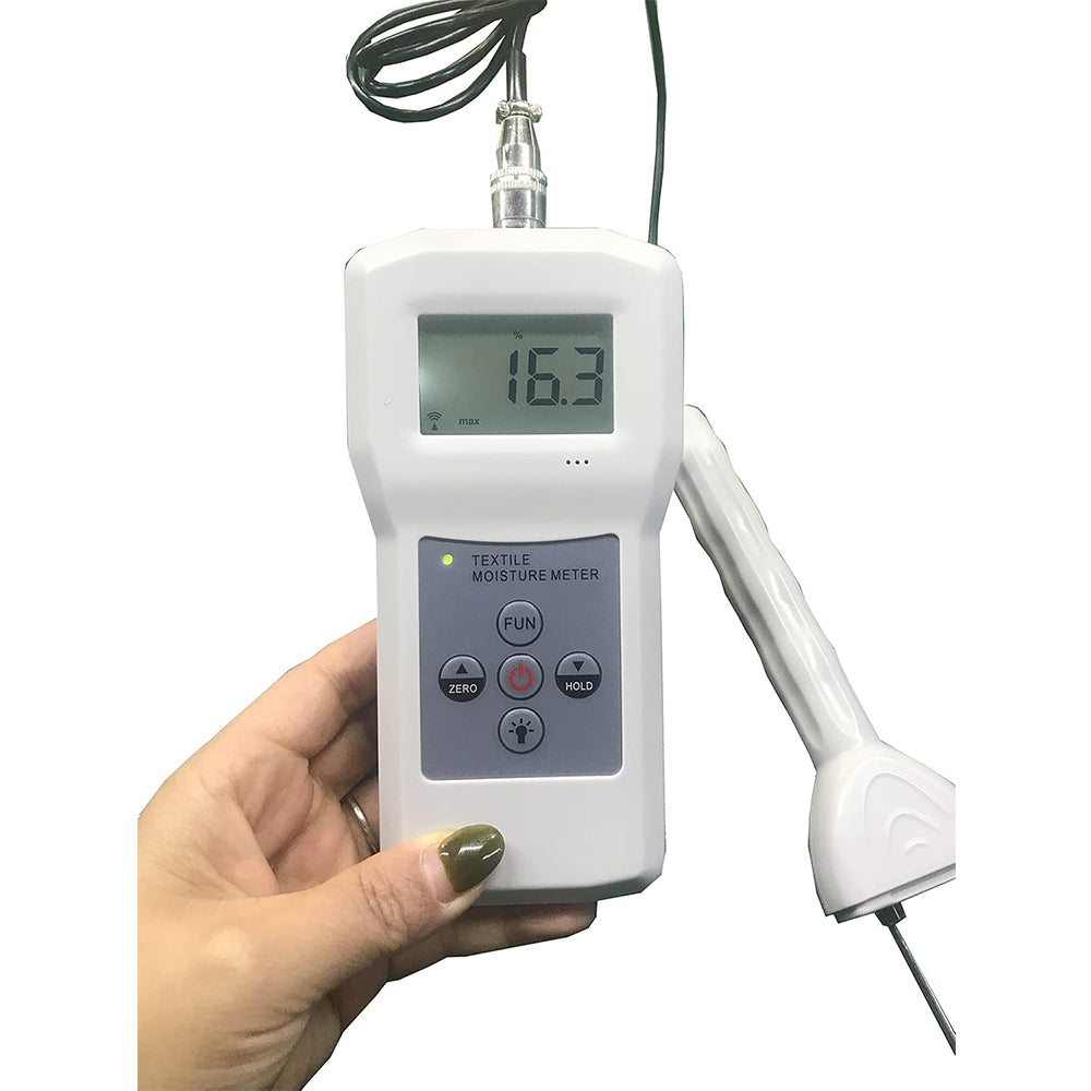 VTSYIQI Textile Moisture Tester Meter Portable Textile Moisture Content Meters for Clothes Yarn Water Content Test with Range 4% to 90% Accuracy ± 0.5% n Resolusion 0.1 Metal Sensor