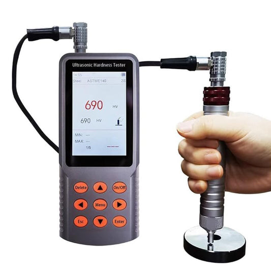 VTSYIQI Ultrasonic Durometer Ultrasonic Hardness Meter Tester Gauge With Test Force 19.6N Maximum Test Surface Roughness Ra<5μm 2kgf Manual Probe HV50~1599 HRC20~68 HB85~650 Accuracy ±4% HV ±4% HB ±1.5HR USB Interface