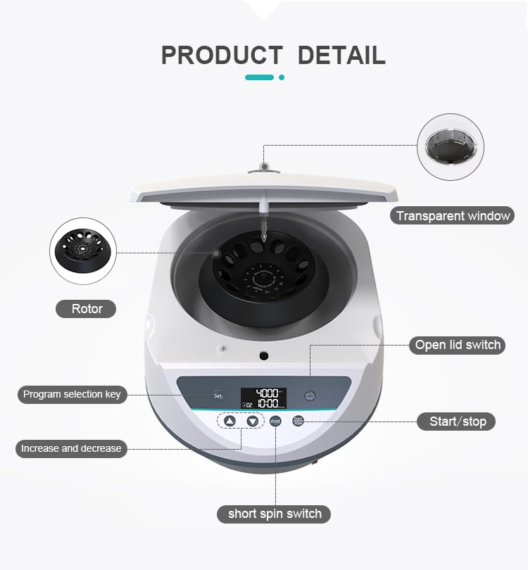 VTSYIQI Large Capacity Centrifuge Lab Digital Blood PRP Centrifuge with Max Capacity 12 * 10ml Blood Tube Max RCF 2220xg Stepless Speed Regulation Max Speed 500-4000 r/min for Separating of Substances in Laboratory