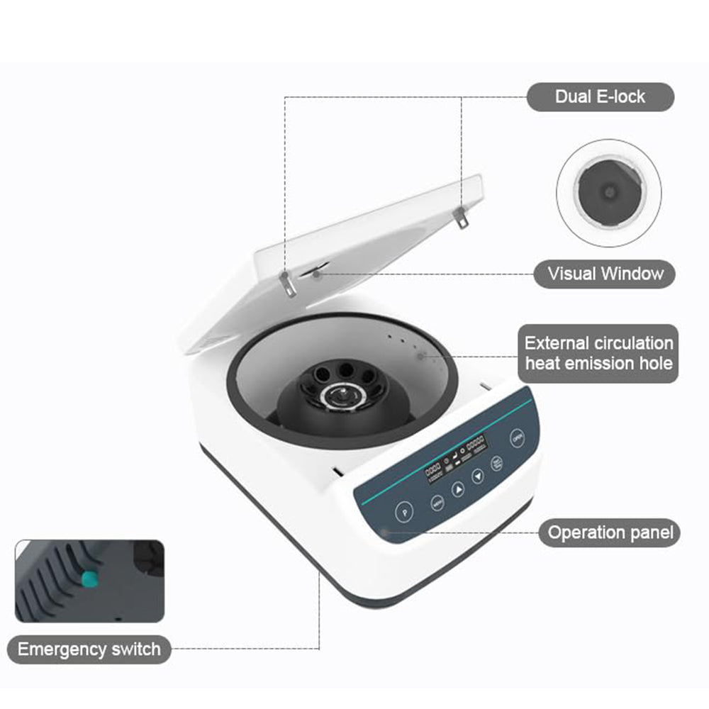 VTSYIQI Benchtop Centrifuge Low Speed Bench Type Centrifuge with LCD Display Max Speed 500 to 4000rpm Semidiameter Of Rotor 11cm Rotor Max RCF1967xg Over-Temperature Protection and Vibration Protection Function