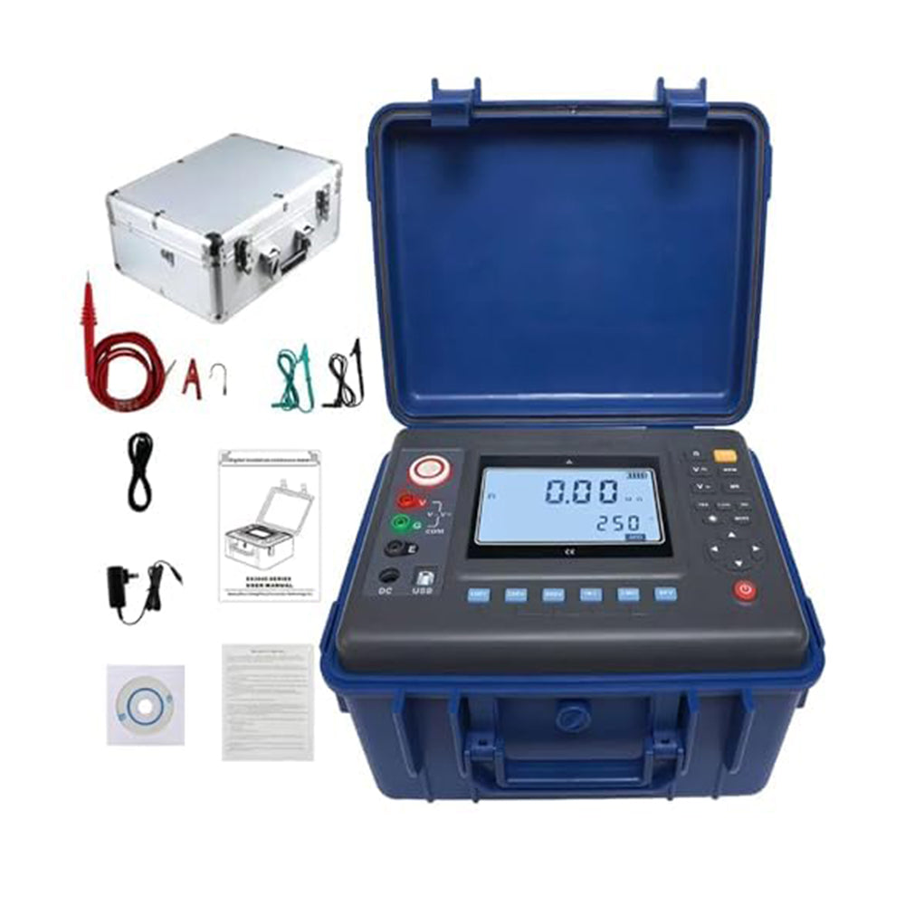 VTSYIQI High Voltage Insulation Meter Digital 10Kv Insulation Resistance Tester with Resolution 0.01MΩ Rated Voltage 250V 500V 1000V 2500V 5000V 10KV 500 Groups Data Storage