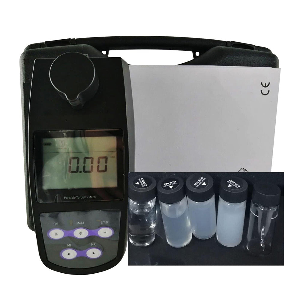 VTSYIQI Portable Turbidity Meter Handheld Digital Water Turbidimeter with 4PCS Calibration Liquid Cells Range 0~1100 NTU/FNU 0~275 EBC 0~9999 ASBC for Swimming Pool Food Industry Laboratory Works