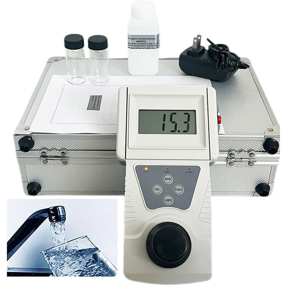 VTSYIQI High Precision Turbidity Meter Lab Turbidity Meters Instrument with Turbidimeter Calibration Solution Kit Range 0 to 200 NTU Accuracy 0.1 for Beverage Plants Pool Lab ISO7027 Compliant