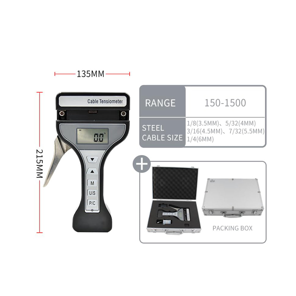 VTSYIQI Cable Rope Tensiometer Portable Steel Cable Tension Gauge with Tension Range 150-1500N Real-time Peak Five Different Wire Sizes The Two Working Modes of Arbitrary Switch Store