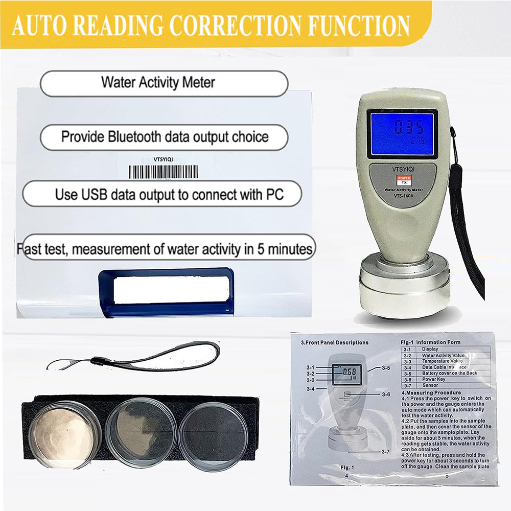 VTSYIQI Water Activity Meter Portable Water Activity Meter with Measuring Range 0 to 1.0aw Resolution ±0.01aw Accuracy ±0.02aw Food Like Dried Fruits Vegetables Beef Jerky