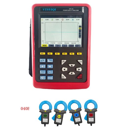 VTSYIQI Power Quality Analyzer 3-Phase Power Quality Data Logger with 4PCS Ф40mm Current Clamp Sensor Range 0.10A~100A True RMS Voltage and Current Phase Diagram Display Transient Capture Function CT Size 35mm×40mm 4-Way Voltage 4-Way Current