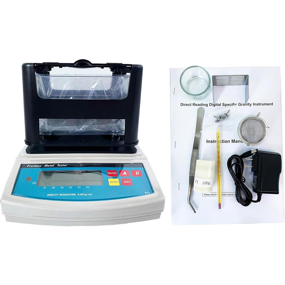 VTSYIQI Digital Solid Densimeter Solid Density Measurement Instrument with Density Resolution 0.001 g/cm3 Measuring Range 0.001-99.999g/cm3 Maximum Weight 600g RS232 Interface for Plastic Rubber etc