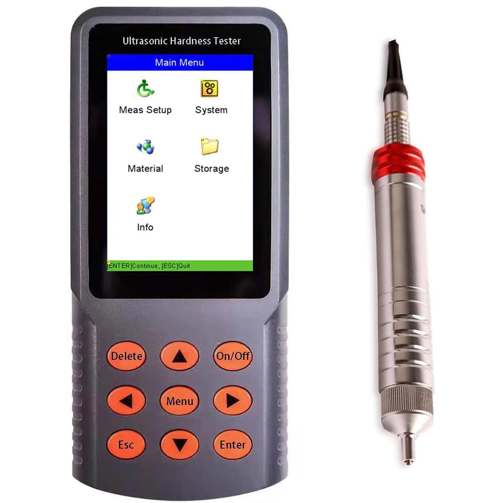 VTSYIQI Ultrasonic Durometer Ultrasonic Hardness Meter Tester Gauge With Test Force 19.6N Maximum Test Surface Roughness Ra<5μm 2kgf Manual Probe HV50~1599 HRC20~68 HB85~650 Accuracy ±4% HV ±4% HB ±1.5HR USB Interface