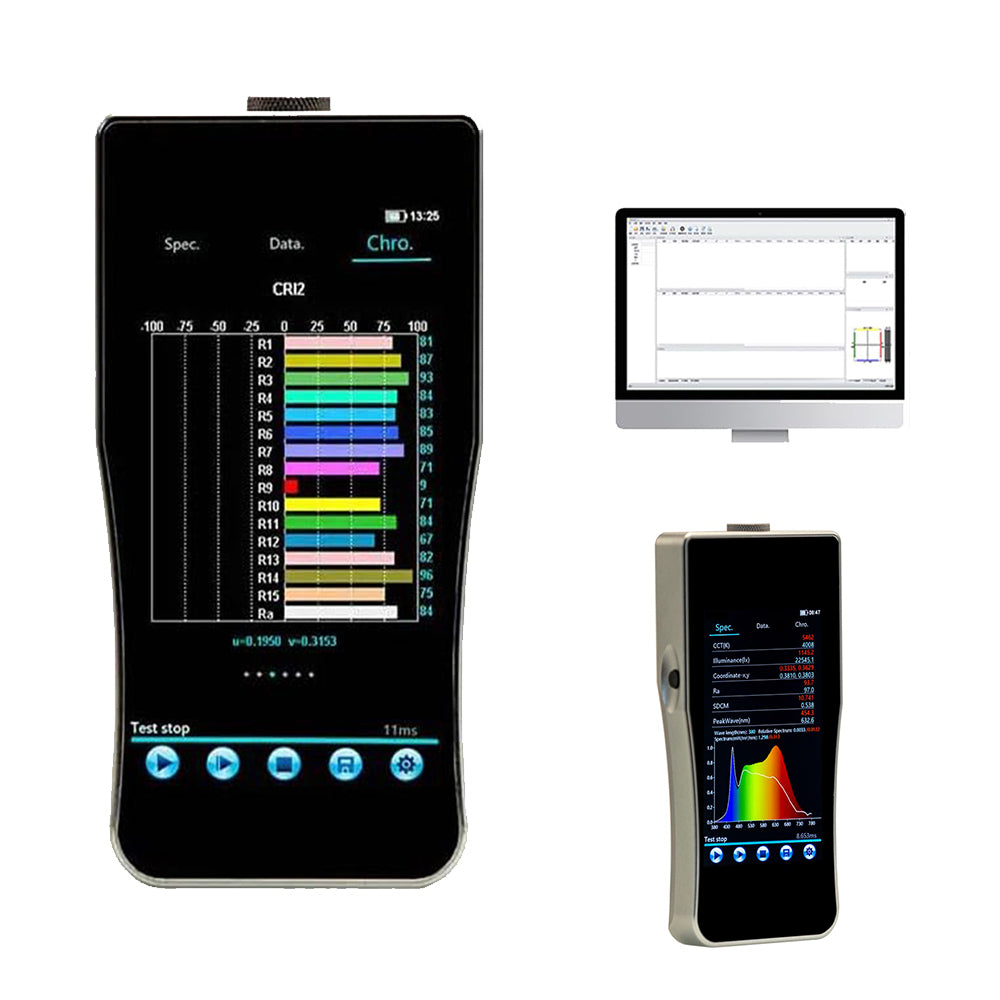 VTSYIQI Spectral Illuminance Meter Lab Spectrometer with Touch Screen Wavelength Range 380nm～780nm Spectral Bandwidth 2nm High-precision CCD Sensor for Commercial Lighting Health Lighting Home Lighting Building Lighting Etc