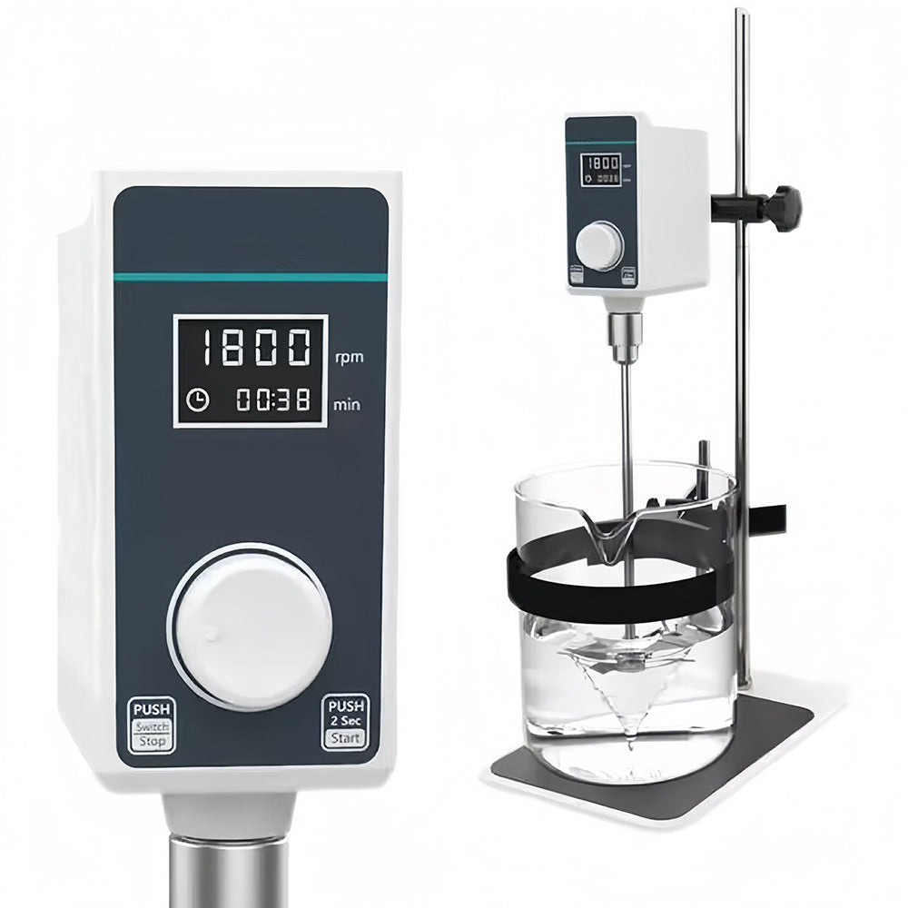 VTSYIQI Overhead Mixer Lab Overhead Stirrer with Max Torque 15N.cm Maximum Viscosity 8000mPas Maximum Mixing Volume 10L Speed 100-2000rpm Brushless Motor Digital Display and Time Setting for Mixing Paints Dyes Reagents and Other Liquids