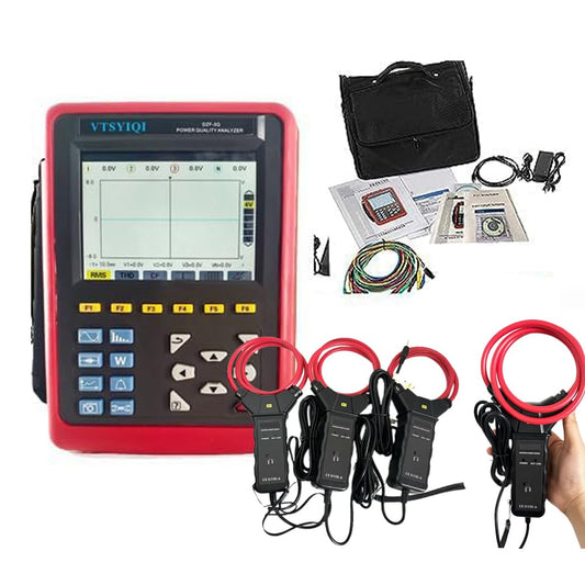 VTSYIQI Power Quality Analyzers 3 Phase Energy Quality Analyzer with  4 Channel Current and 4 Channel Voltage Measurement Current Sensors Size Φ300mm Automatic Phasor Diagram Display Range 10A～6000A  USB Interface