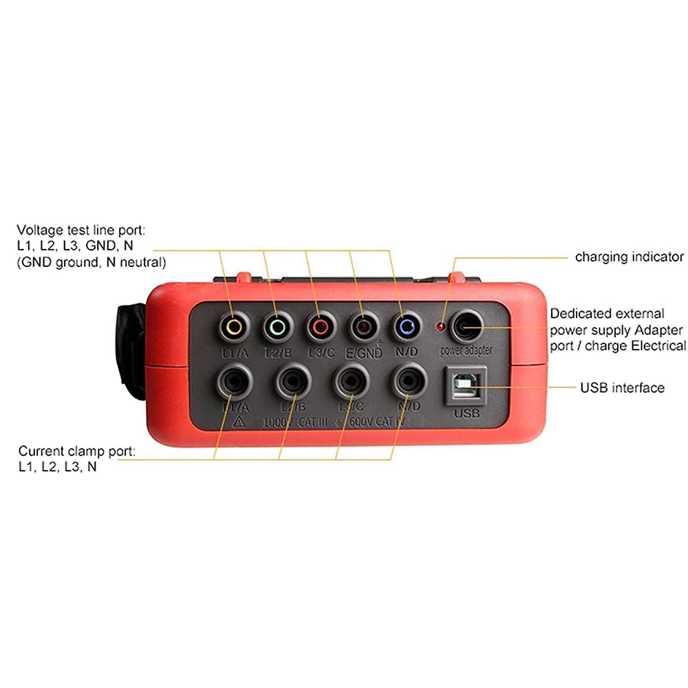 VTSYIQI 3 Phase Power Quality Logger Energy Power Quality Analyser with Range 1.0A～1000A 4PCS 68mm×68mm Round Jaw Current Sensor USB Interface Real-time Waveform Display