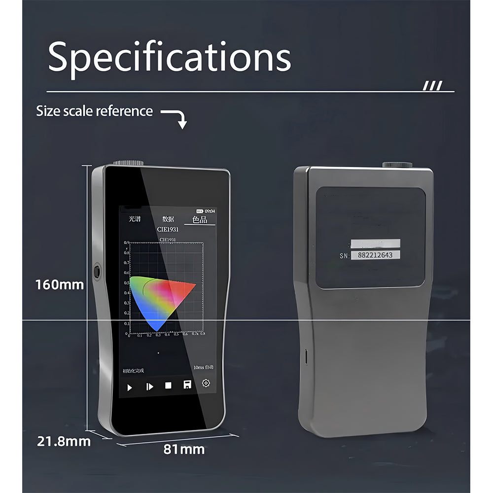 VTSYIQI Lab Spectrometer Digital Spectral Illuminance Meter with Wavelength Range 380nm～780nm High Precision CCD Sensor Wavelength Accuracy ±0.5nm Photometric Linearity ±0.3% Spectral Bandwidth 2nm 5-inch Touch Screen