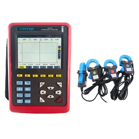 VTSYIQI Energy Quality Analyzer 3 Phase Power Quality Analyzer Logger with Range 0.10A~100A 4PCS Round Jaw Current Sensor CT Size 35mm×40mm for Analyzing Voltage Current Power Electrical Energy Harmonic Phase Etc