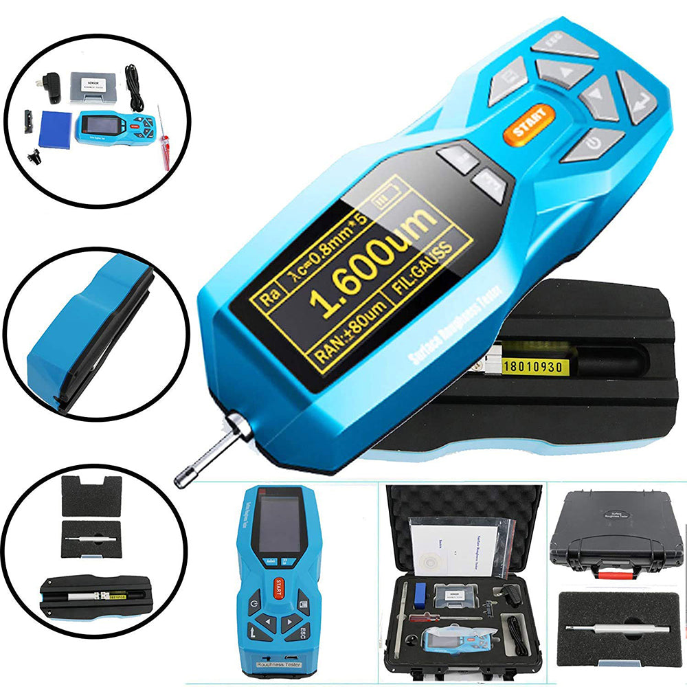 VTSYIQI Portable Surface Roughness Tester Meter with Indication Accuracy 0.001 Measuring Range (µm）Ra 0.005-16.000 Rz 0.02-160.00 Indication Accuracy 0.001μm Maximum Drive Stroke 17.5mm/0.7 Inch 20 Testing Parameters