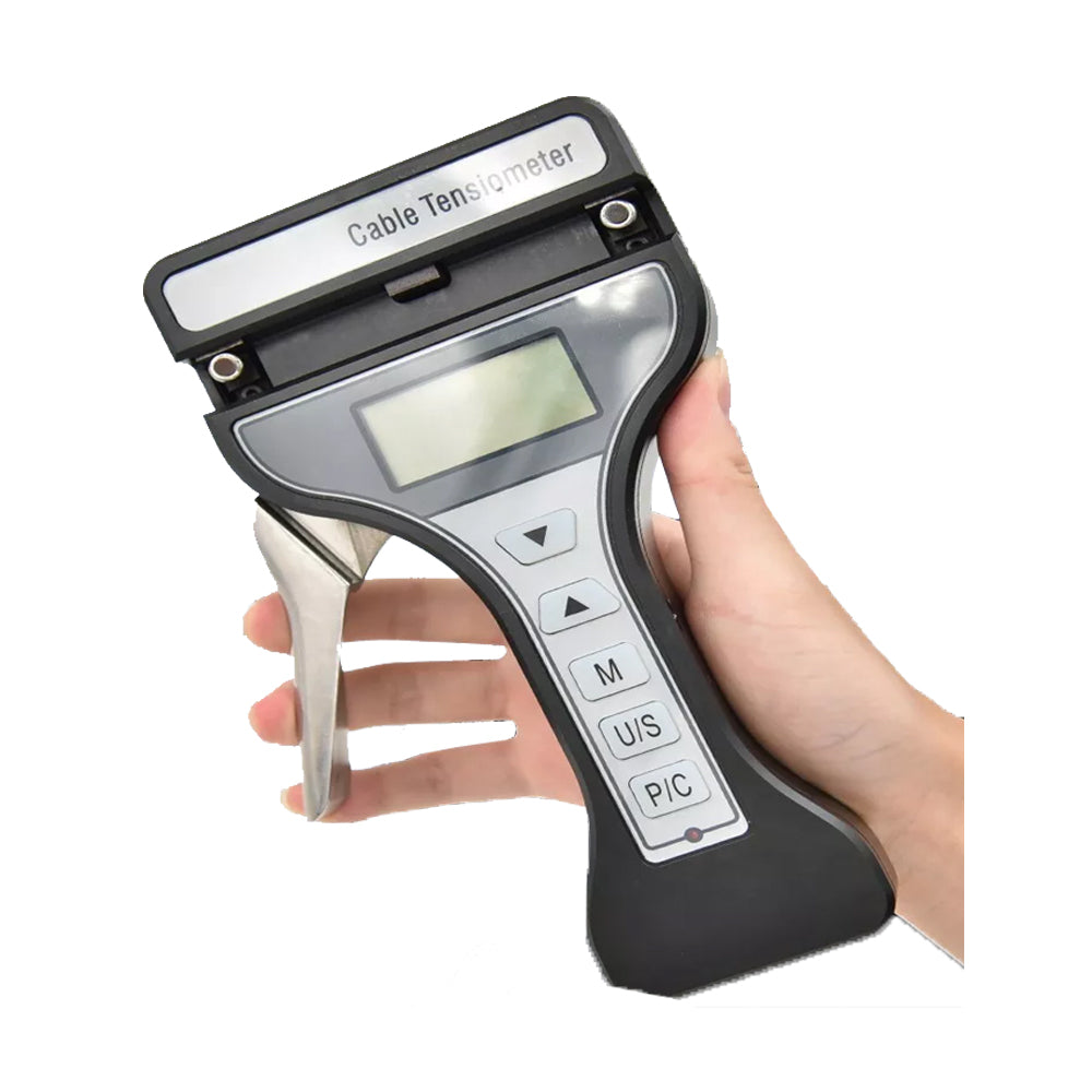 VTSYIQI Handheld Wire Rope Tensiometer Cable Tension Gauge Tester Meter Cable Tensiometer with Tension Range 50 to 500N LCD Digital Display Store 5 Different Wire Sizes OZ Kgf N lbf 4 Units for Steel Cable Tension Measurement