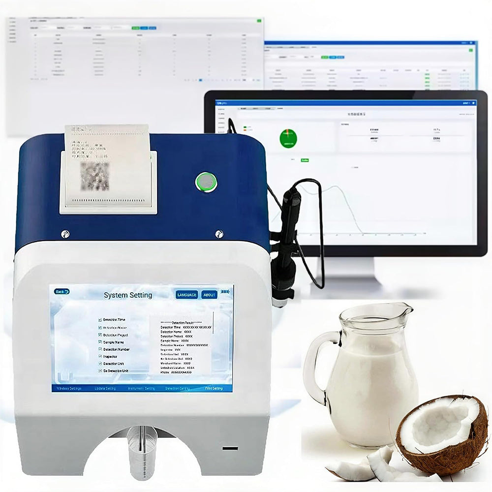 VTSYIQI Dairy Milk Analyzer Ultrasonic Milk Analyzer with Thermal Printer USB Interface for Fat Protein Lactose Non-fat Solid Density Water Content Ice Point Ash Milk Temperature pH Conductivity Test