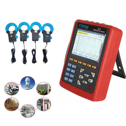 VTSYIQI 3-Phase Power Quality Monitor Power Quality Analyser Kit with 4PCS 1000A Round Jaw Current Sensor Capture Mode Characterizes Instantaneous Changes in Voltage and Current Waveform