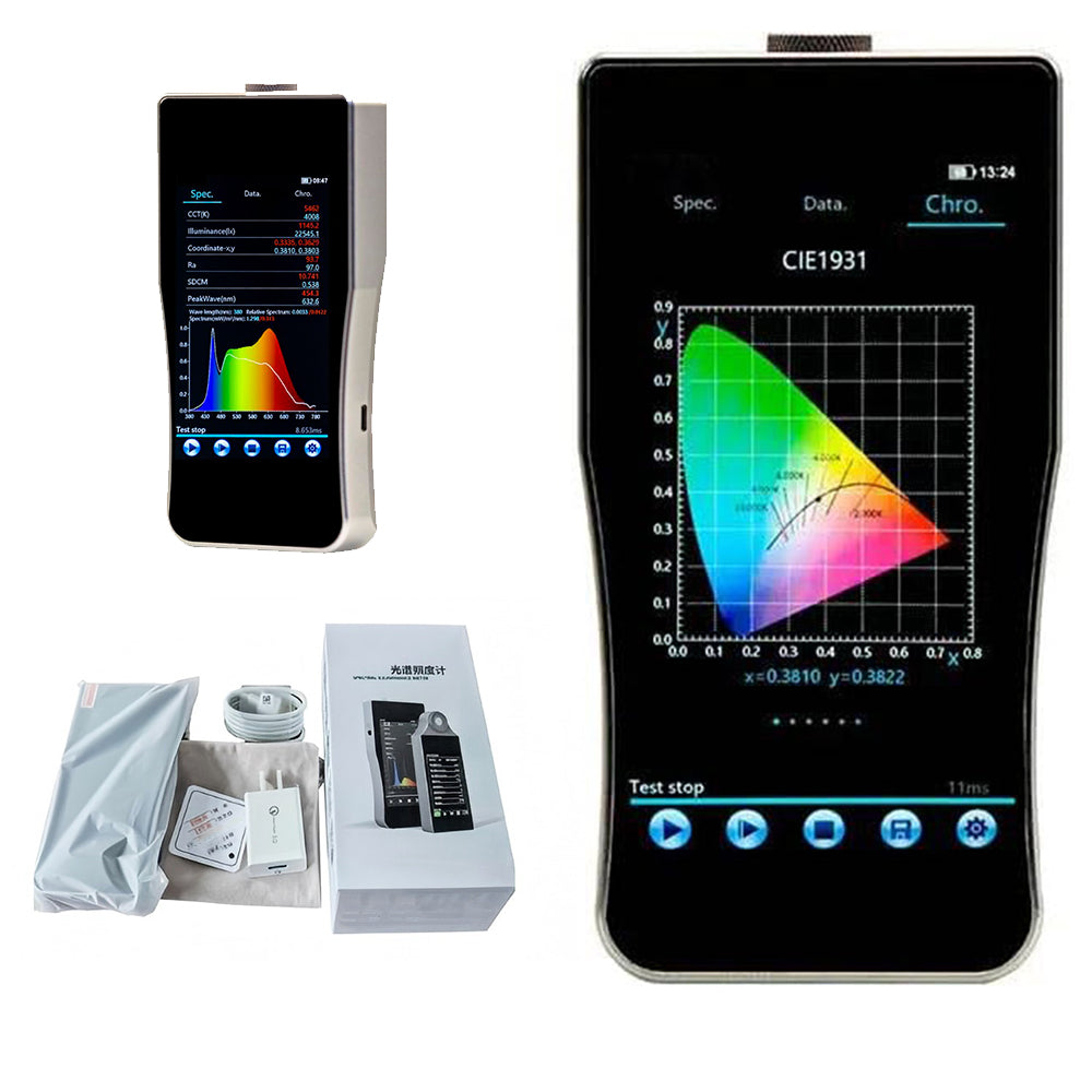 VTSYIQI Spectral Illuminance Meter Handheld Light Spectrometer with Wavelength Range 380nm～780nm Illuminance Accuracy Level 1 Wavelength Accuracy ±0.5nm Touch Screen Built-in Large Storage Space for Use in the Field of Lighting Measurement