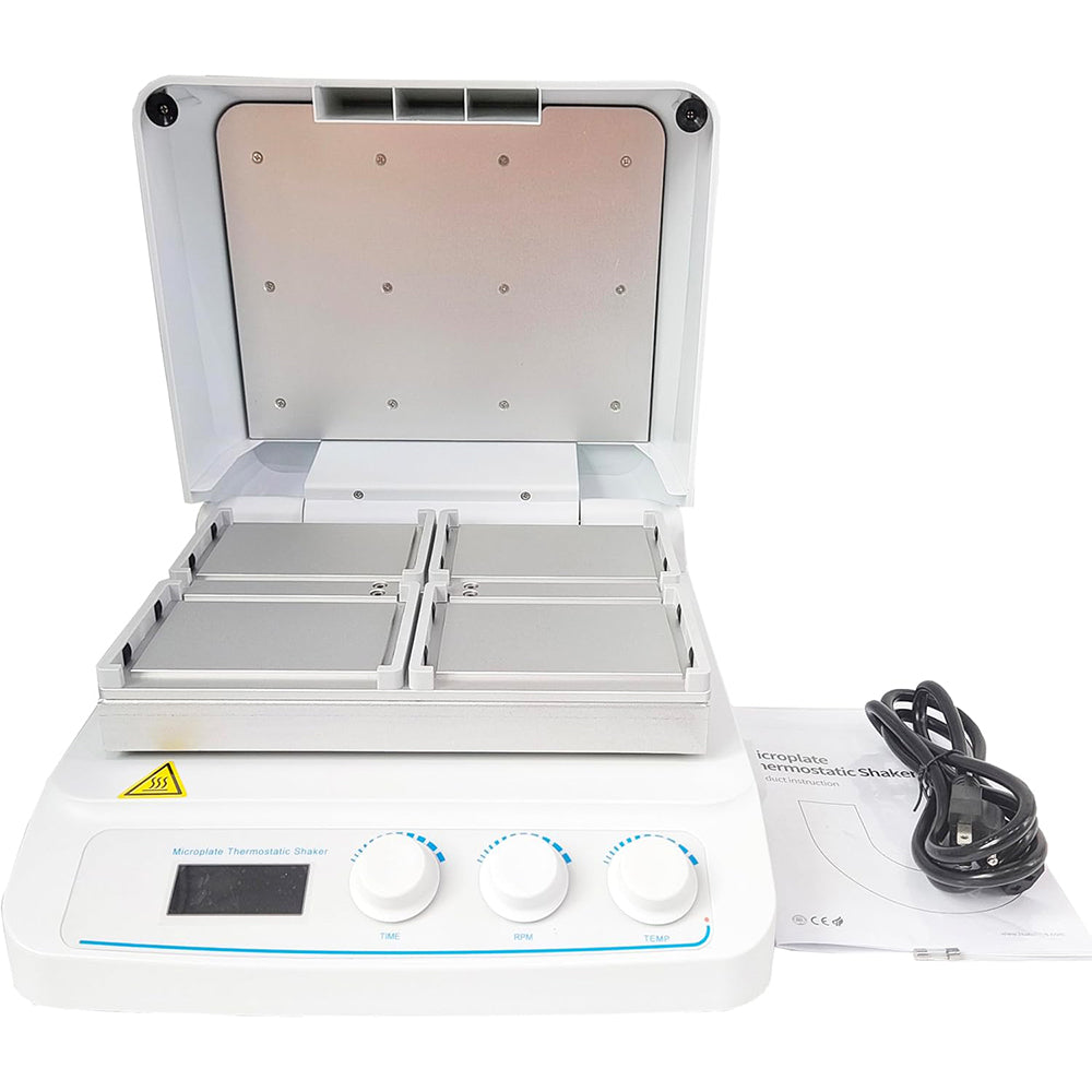 VTSYIQI Microplate Thermo Shaker Micro Plate Thermo Incubator with Temperature Control Precision ≤±0.3℃ Heating Mode Electric Heating Film Speed Range 100~1600rpm Sample Capacity Four Enzyme Plates or Deep Well Plates