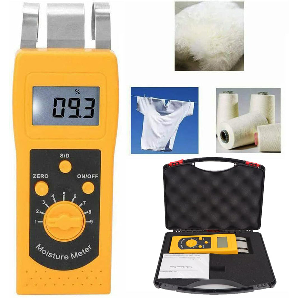 VTSYIQI Textile Moisture Meter Tester Textile Moisture Content Meters Digital Textile Moisture Measurement with Accuracy ± 0.5% n Range 0 to 50% Metal Sensor for Clothes Yarn Water Content Test