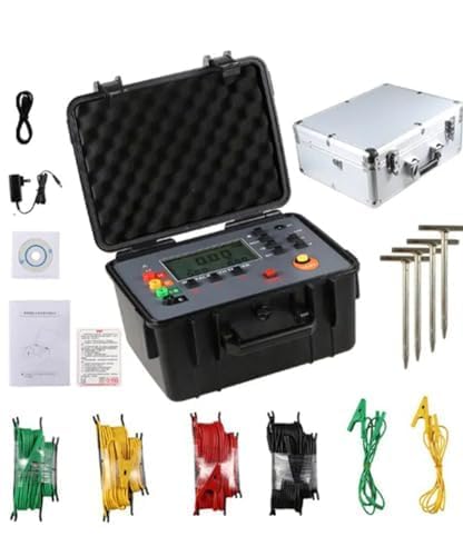 VTSYIQI Double Clamp Ground Resistance Tester  Kit Digital Soil Resistivity Tester with 30 Kilohms Resistance 100V Voltage 1000A Current 128Hz Frequency 500 Groups Data Storage for Lightning Road Test