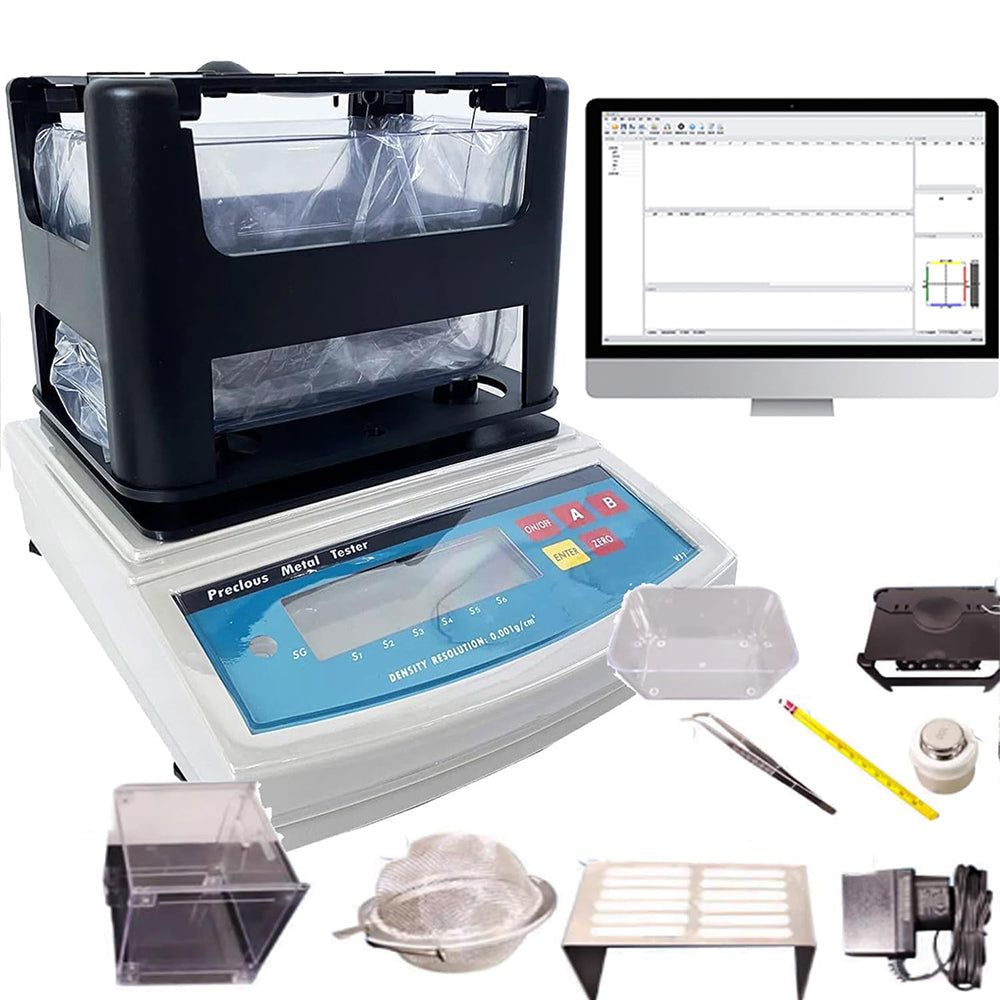 VTSYIQI Solid Densimeter Digital Solid Densitometer with Measuring Range 0.001-99.999g/cm3 Maximum Weight 600g Density Resolution 0.001 g/cm3 Minimum Weight 0.005g for Plastic Particle Film