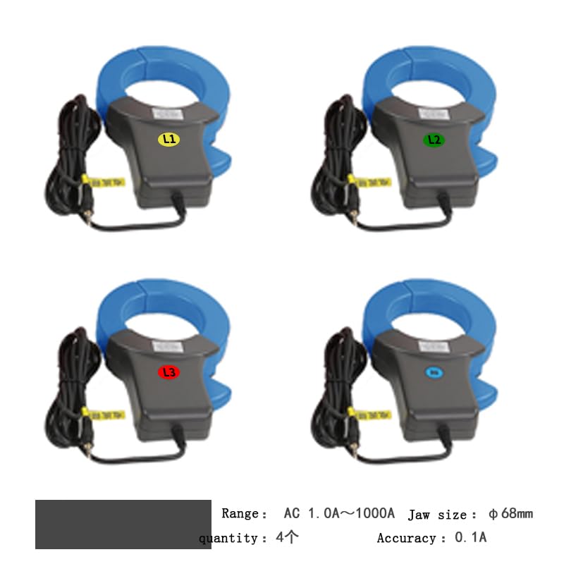 VTSYIQI Power Quality Meter Power Quality Analyzers Power Quality Measurement with 4 Current Clamp Range 1.0A～1000A Jaw Size 68mm×68mm Recording and Storing Function