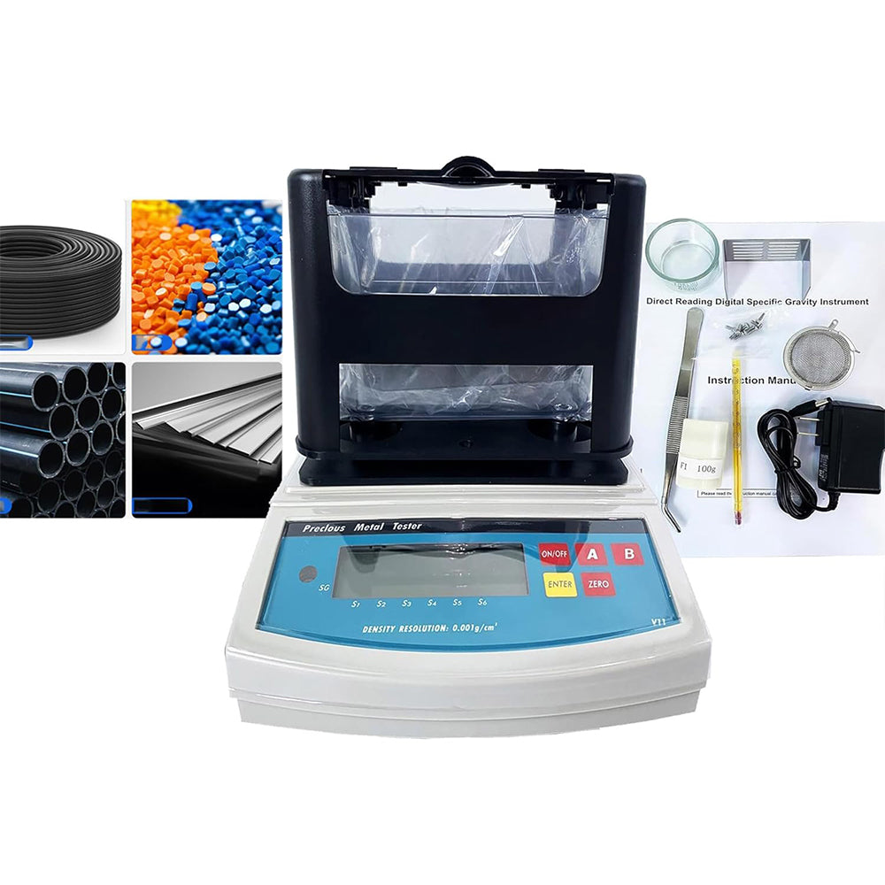 VTSYIQI Solid Densitometer Solid Density Analyzers with Maximum Weight 900g Density Resolution 0.001 g/cm3 Measuring Range 0.001—99.999g/cm3 for Plastic Particle Film Floating Seal Ring Rubber Calcium Carbonate Powder