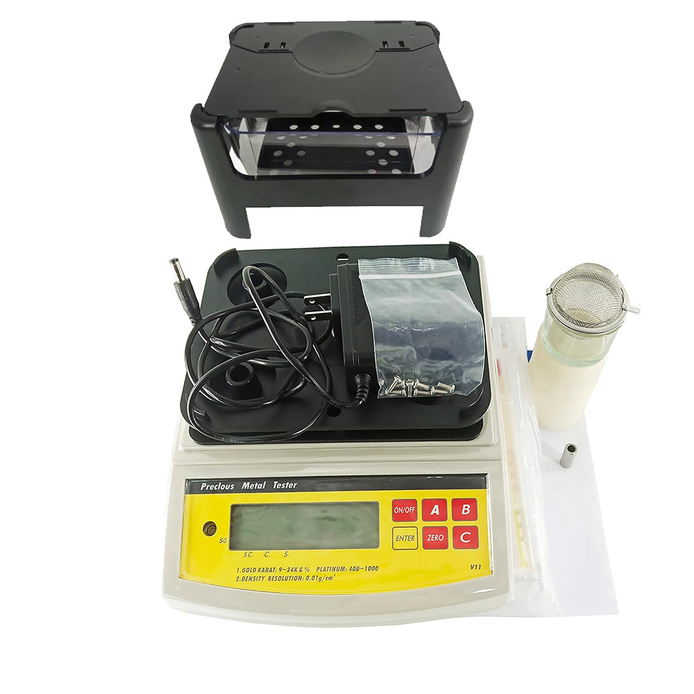 VTSYIQI Electronic Gold Density Meter Gold Purity Tester with Density Resolution 0.001g/cm3 K Value Range 9K~24K Maximum Weight 300g Weight Resolution 0.005g Dispaly Screen RS-232C Interface for Measuring the K Value of Gold