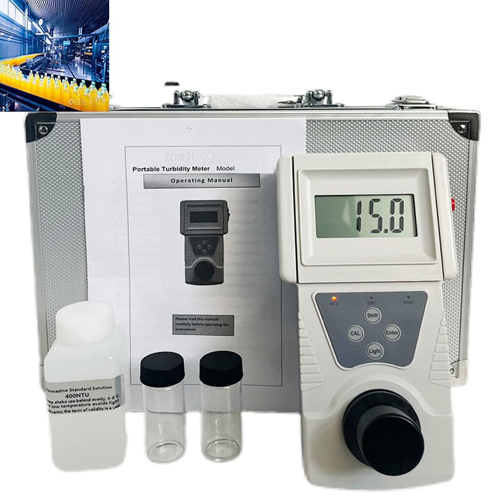 VTSYIQI Digital Turbidity Meter Kit Turbidimeter Tester with Turbidimeter Calibration Solution Kit Range 0 to 200 NTU Accuracy 0.1 NTU Resoultion 0.01Units NTU EBC ASBC for Plants ISO7027 Compliant