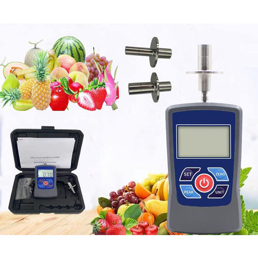 VTSYIQI Digital Fruit Hardness Tester Penetrometer Sclerometer with Two Measuring Head Range 0.2～15Kgf/cm2 0.4～30Kgf/cm2 Pressure Head Diameter Φ11.1mm Φ7.9mm for Soft and Hard Fruits Real-time Peak First Peak