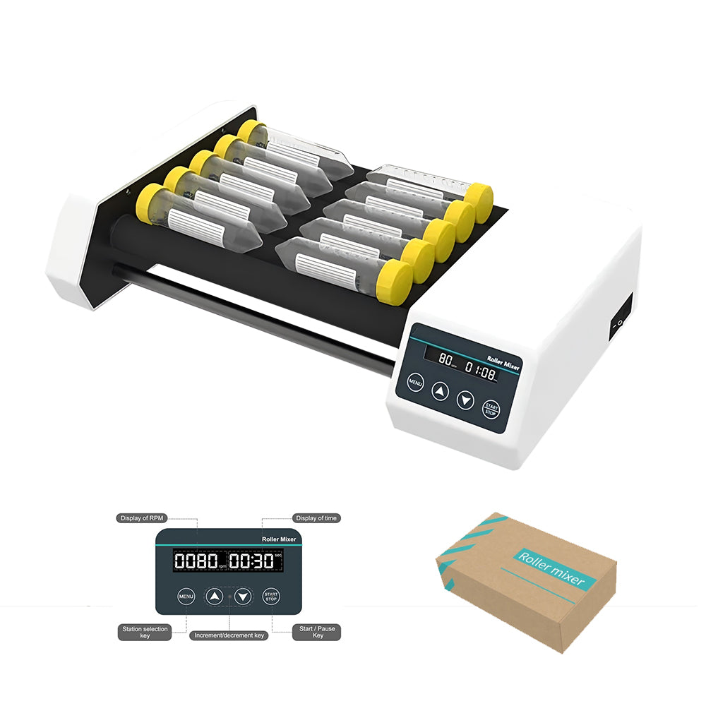 VTSYIQI Lab Roller Mixer 6 Rollers Tube Roller Mixer with Speed Range of 20-80rpm Brushless Motor Max Capacity 12 * 50ml Centrifuge Tube / 0.6kg Horizontal Rolling LCD Display Screen Speed and Time Control for Preventing Blood Clotting