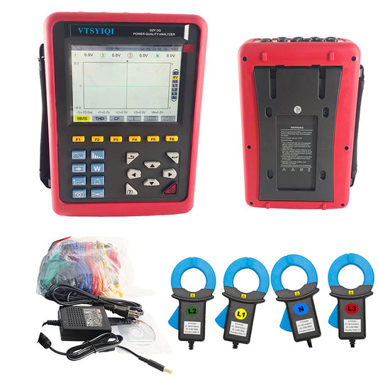 VTSYIQI 3 Phase Power Quality Monitor Energy Quality Analyzer Three-Phase Power Quality Analyzer with 4PCS Round Jaw Current Clamp CT Size 35mm×40mm 4-Way Voltage 4-Way Current Range 0.10A~100A Real-time Waveform Display Record Storage Function