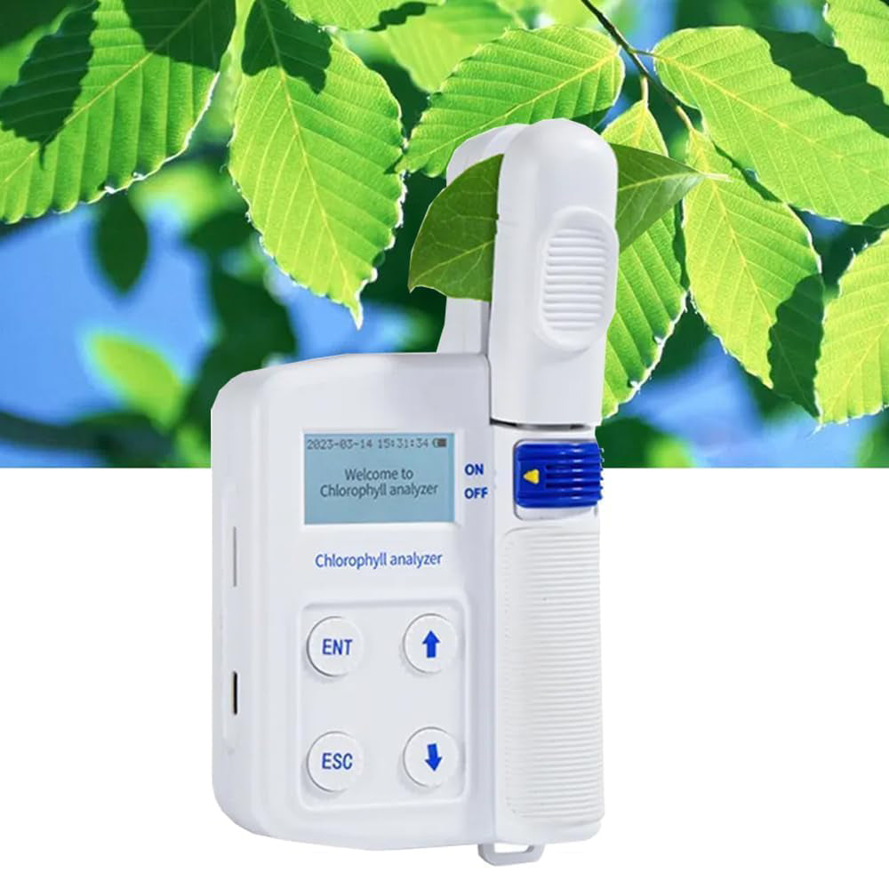 VTSYIQI Plant Chlorophyll Meter Leaf Chlorophyll Content Analyzer Temperature Nitrogen Moisture Chlorophyll Meter with Measurement Range 0.0 To 99.9SPAD 0.0-99.99mg/g -10-99.9℃ 0.0-99.9RH% 16GB Data Storage