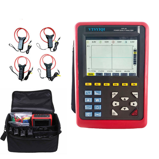 VTSYIQI 3-Phase Power Quality Recorder Power Quality Analyzers with 4 PCS Ф300mm Flexible Coil Current Sensor 4 Channel Voltage Measurement Range 10A ~ 6000A USB Interface for Analyzing Voltage Current Power Electrical Energy Harmonic Phase Etc