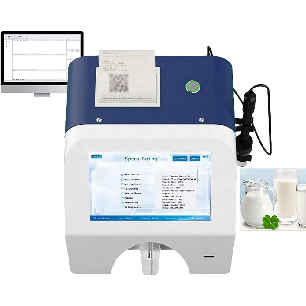 VTSYIQI Dairy Composition Analyzer Fat Protein Lactose Testing Equipment with Dual Pump Thermal Printer 11 Parameters Tested for Fat Protein Lactose Non-fat Solid Density Water Content Ice Point Ash Milk Temperature pH Value Conductivity