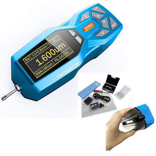 VTSYIQI Surface Roughness Tester Portable Roughness Tester with Measuring Range (µm）Ra 0.005-16.000 Rz 0.02-160.00 Indication Accuracy 0.001μm Indication 20 Testing Parameters Maximum Drive Stroke 17.5mm/0.7 Inch