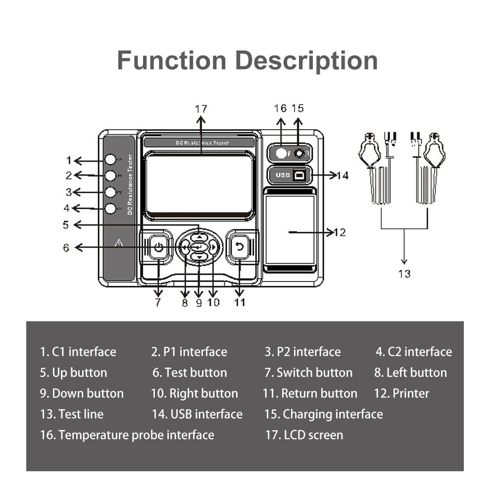 VTSYIQI Digital DC Resistance Tester DC Resistance Quick Tester Transformer with Resistance Range 10.0uΩ-1000.0KΩ Short Circuit Current 20A Accuracy ±0.2% Resolution 0.1uΩ Four-wire Method Test