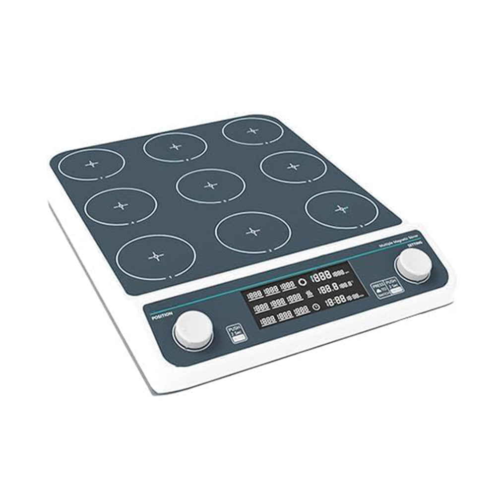 VTSYIQI Digital Multi Position Magnetic Stirrer  9 Position Magnetic Mixer with  9 Stirring Points Timing and Locking Function Brushless Motor Max Stirring Volume 9 * 500 ML Speed Range 50-1500RPM Plate Materia PET Anti-corrosion Plate