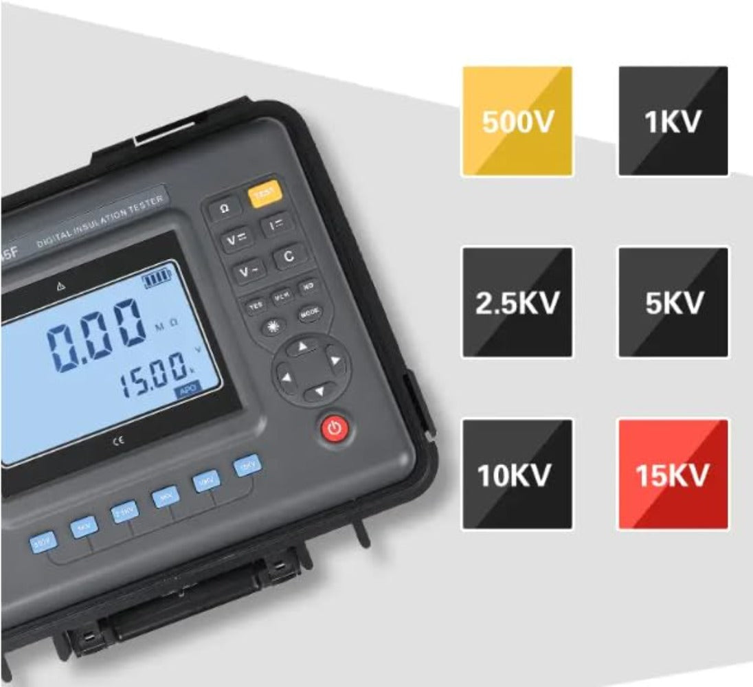 VTSYIQI Digital High Voltage Insulation Resistance Tester 15 kv Insulation Tester Meter with Rated Voltage 500V-15KV Insulation Range 0.01MΩ-50TΩ Resolution 0.01MΩ for Motor Test