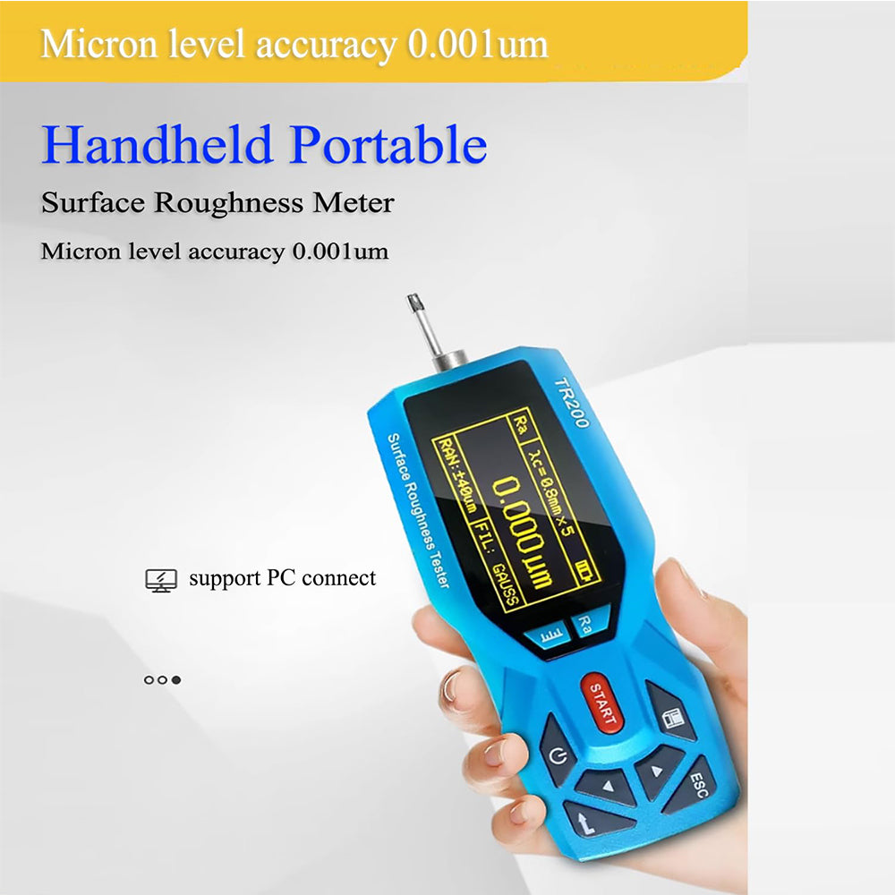 VTSYIQI Digital Surface Roughness Tester Meter 20 Parameters Handheld Portable Surface Profilometer with Range Ra 0.005 to 16.000um Rz 0.02 to 160.00um Indication Accuracy 0.001μm Range Ra Rz Real-time Clock Settings and Display