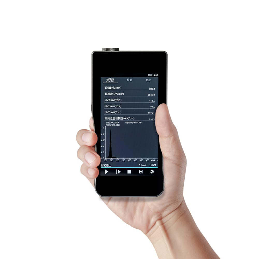 VTSYIQI UV Spectrometer UV Spectral Illuminance Meter Illuminometer UVA UVB UVC Tester with Wavelength Range 200nm～400nm 5-inch Touch Screen Test Parameters UVA UVB UVC Ultraviolet Irradiance Ultraviolet Hazard Irradiance Etc