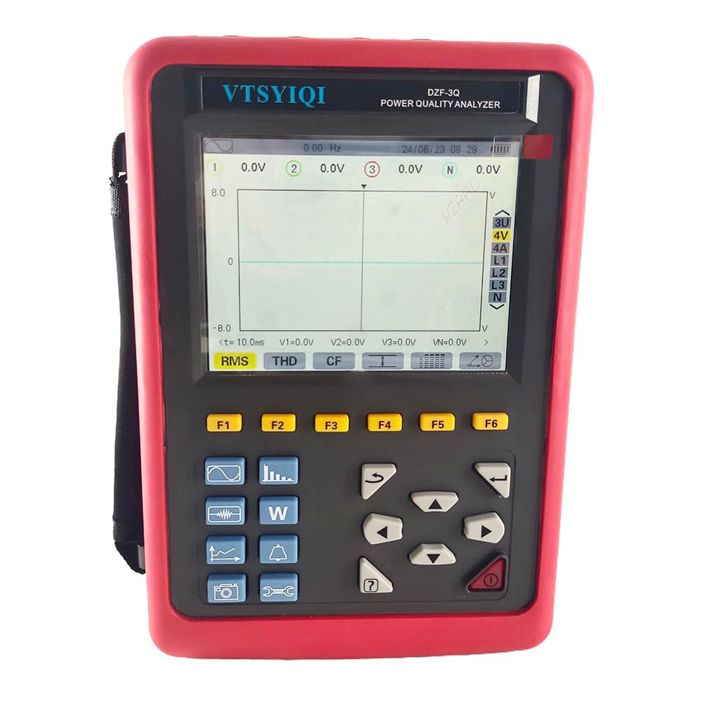 VTSYIQI 3 Phase Power Quality Analyzer Energy Quality Meter Analyzer with 4PCS Round Jaw Current Clamp Parameters of Electricity W VA VAR PF DPF cosφ tanφ Communication Function 4-Channel Voltage and Current Range 0.10A～100A