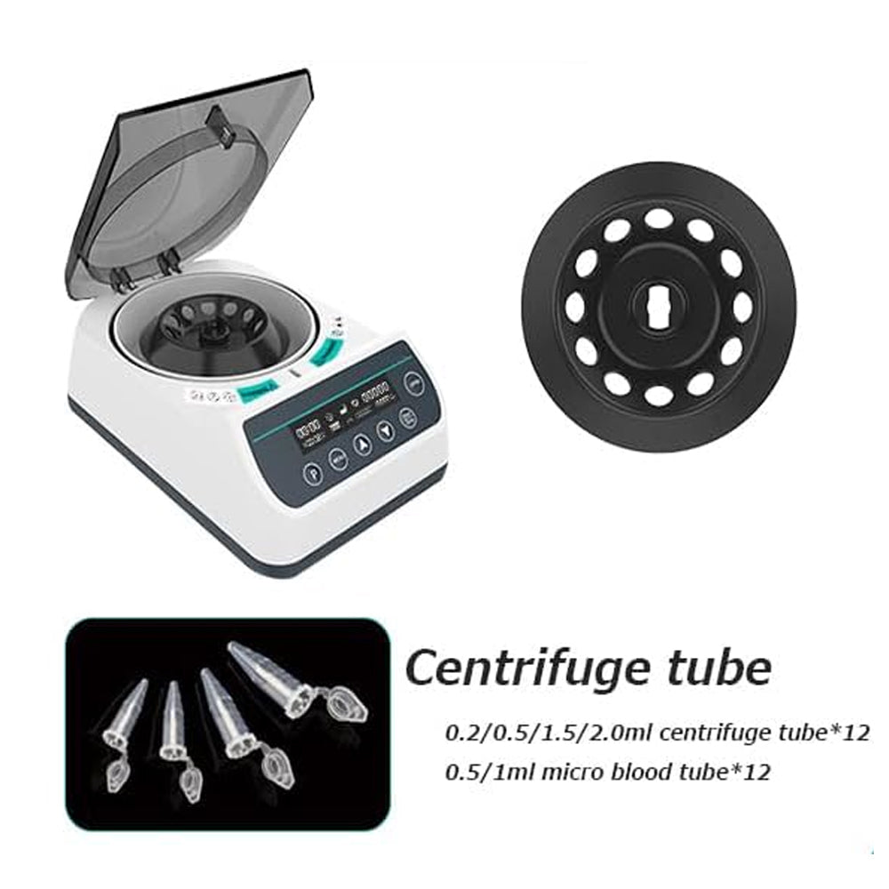 VTSYIQI Digital High Speed Centrifuge Microcentrifuge Centrifuge Machine with Max Relative Centrifuge Force 14104xg Rotation Speed 1000-14500rpm±5% Rotor Capacity 0.2/0.5/1.5/2.0ml Centrifuge Tube*12 /0.5/1ml Micro Blood Tube*12